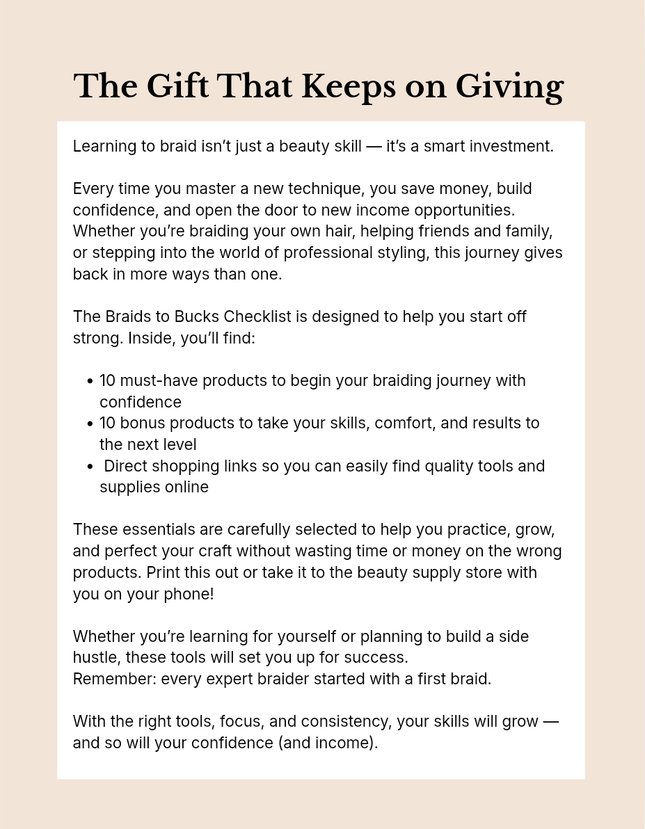 Braids to Bucks Checklist