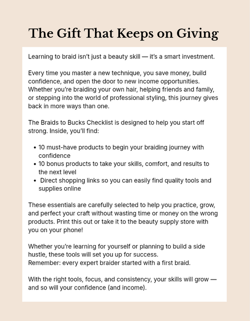 Braids to Bucks Checklist